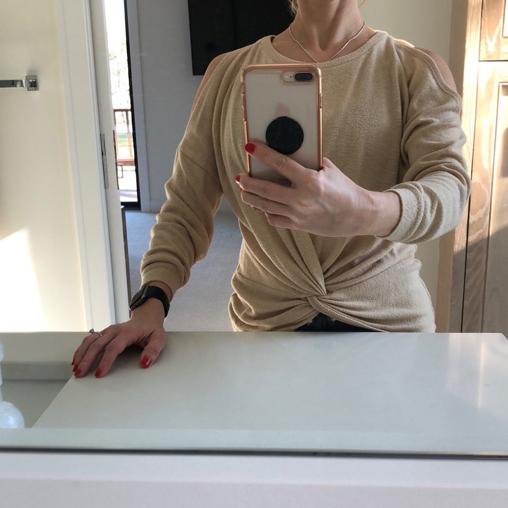 Camel sweater soft peek-a-boo shoulder
